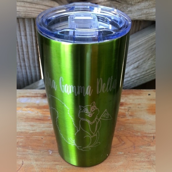 Alpha Gamma Delta Sorority Green Stainless 20oz Travel Tumbler with Sliding Lid - Picture 9 of 9